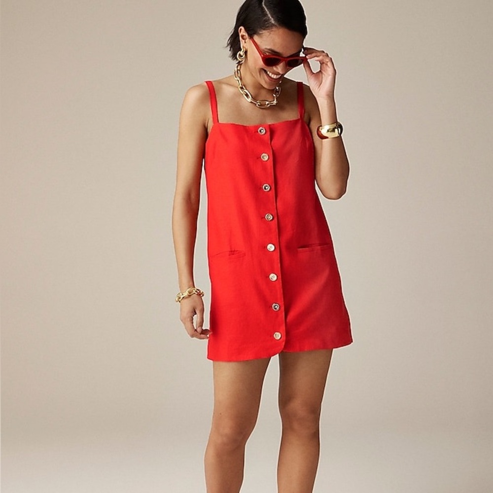 J. Crew Claudia Linen Button Front Mini Shift Sexy Dress red S